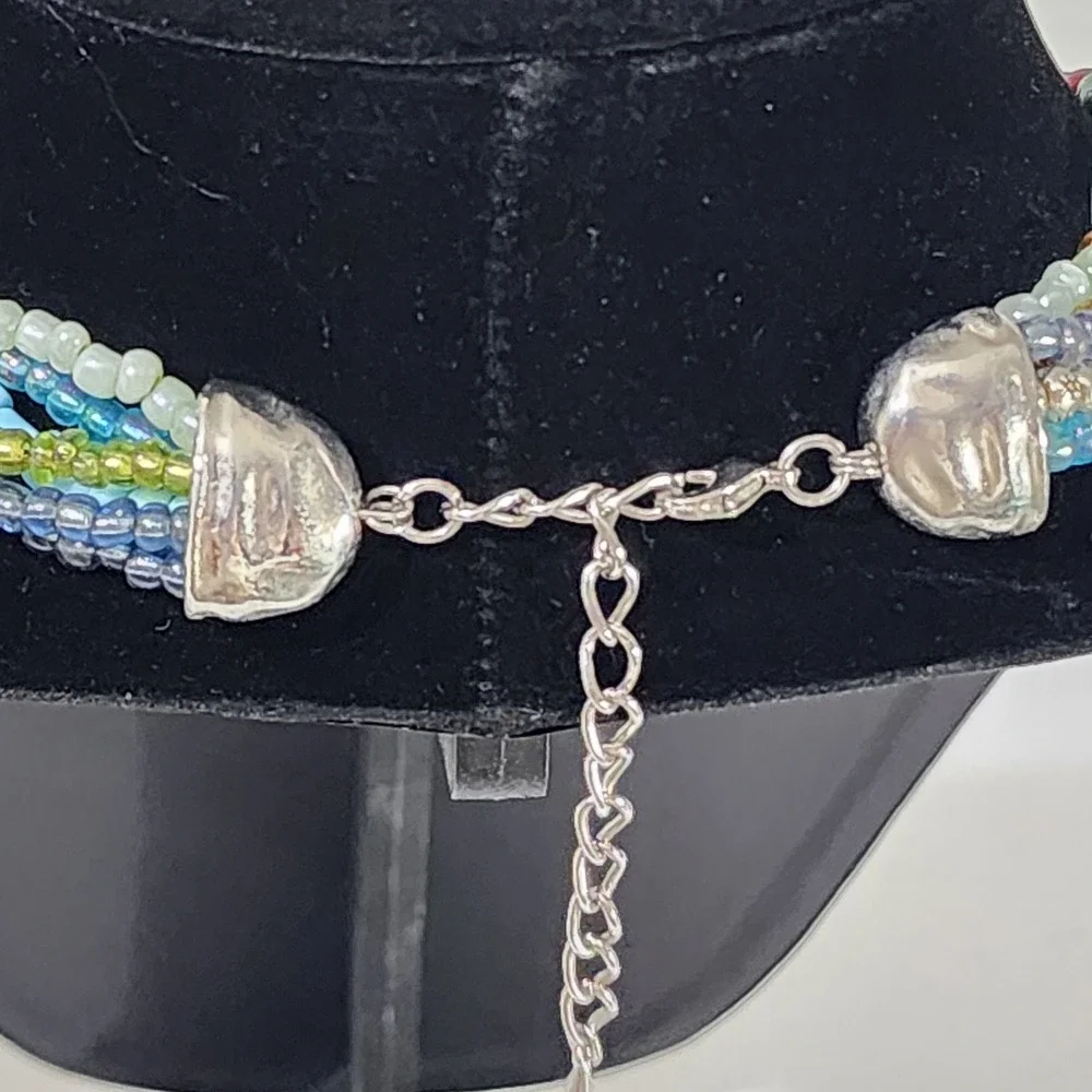 Boho Multi Strand Beaded Necklace Colorful Glass Wood Layered Bib Statement